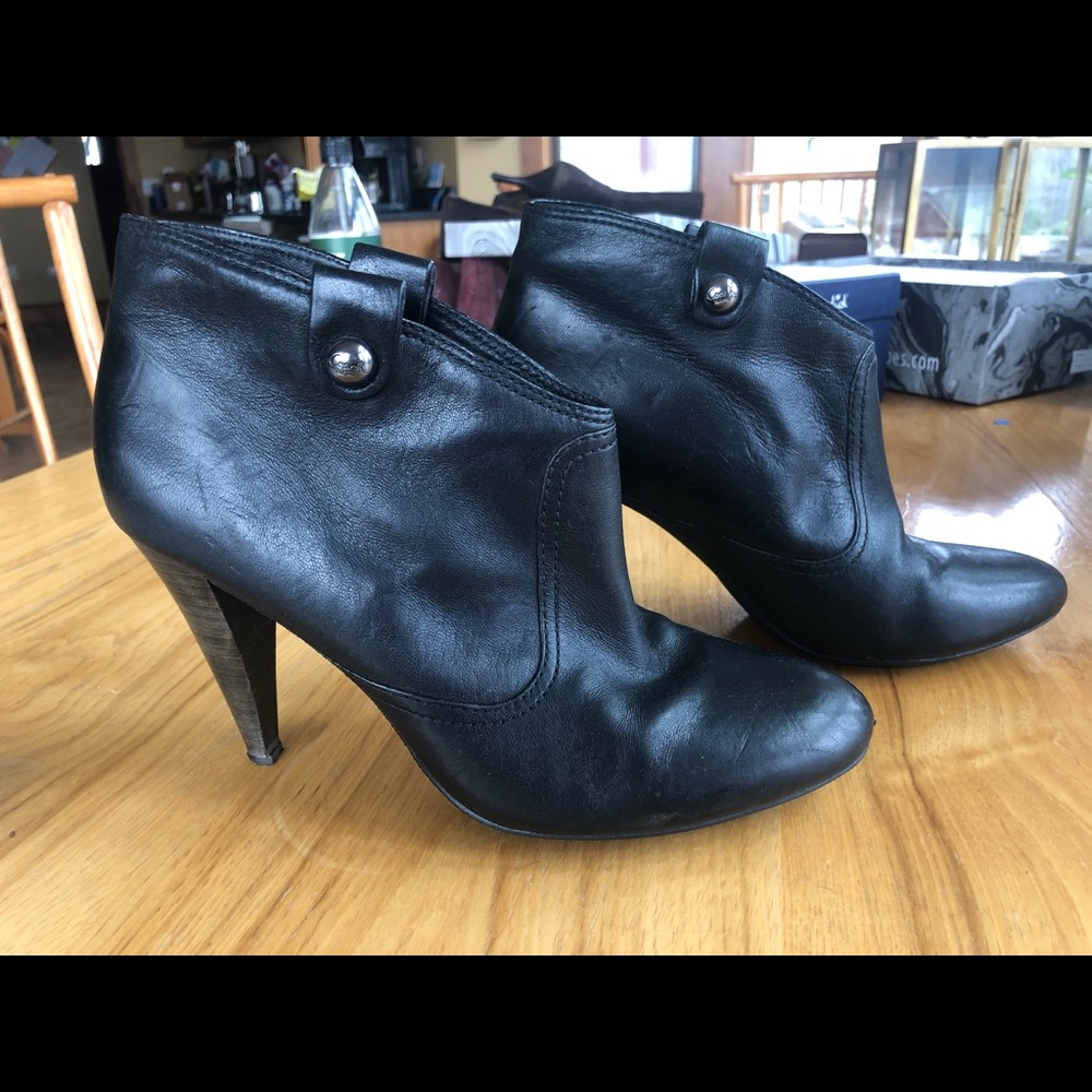 Coach black leather heeled ankle booties